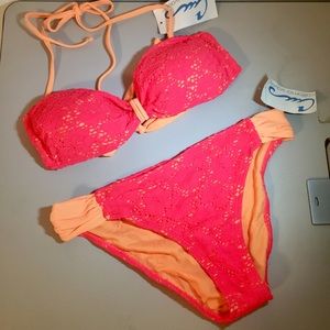 California Waves Lace 2 Piece Bikini L NWT